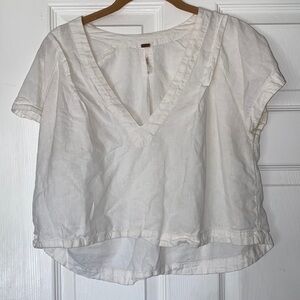 Free People White Linen Blend Cropped Blouse | S